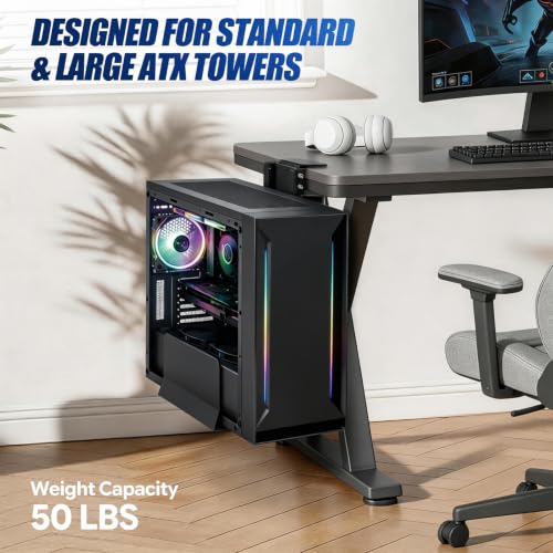 TooCust Adjustable Under Desk PC Mount, Heavy Duty No Drilling Clamp Mount on Desk Fits Most PC Tower 14.5”-22.4” (H) , Thickened & Ultra Strong CPU Holder for Standing Desk & Home Office, Black - color: Black