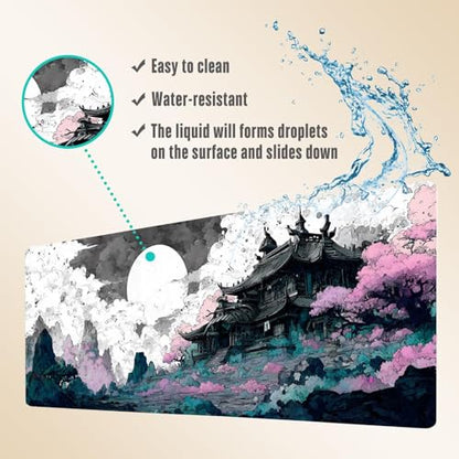 Extended Gaming Mouse Pad, Large Mouse Mat 3 mm Nature Rubber Base Mousepad with Stitched Edges, Non-Slip Desk Mat for Office Home Great Gift 31.5x11.8 Inch (Japanese Ink 1) - color: Japanese Ink 1
