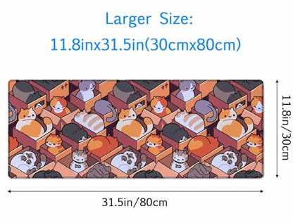 Gaming Mouse Pad, XXL Extended Computer Keyboard Long Mouse Mat, Large Desk Pad for Office Laptop, Non-Slip Rubber Base with Stitched Edge Mousepad, 31.5X11.8 inch Cute Cartoon Cat - color: Cute Cartoon Cat, size: 31.5L x 11.8W inches