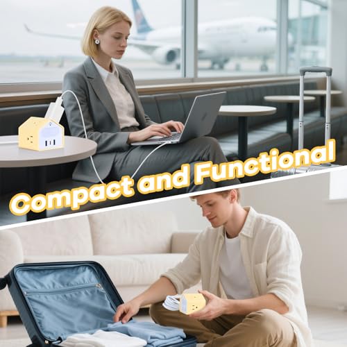 Handy Power Strip with Night Light - Yolk-Yellow Power StripOverload Protection Plug- 20W USB C Charging Station - 4 Outlets + 3 USB Ports for Desk, Nightstand, Couch, Makeup, Electronic Accessories - color: Yolk-Yellow