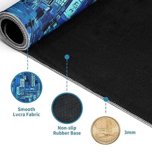 Dark Blue Japanese Gaming Mouse Pad Abstract Anime Mat 31.5x11.8 Inch Tokyo Pixel Street Texture Non-Slip Rubber Base Kawaii Mousepad Stitched Edges Keyboard Desk Pad for Office and Home Game - color: Japanese Street