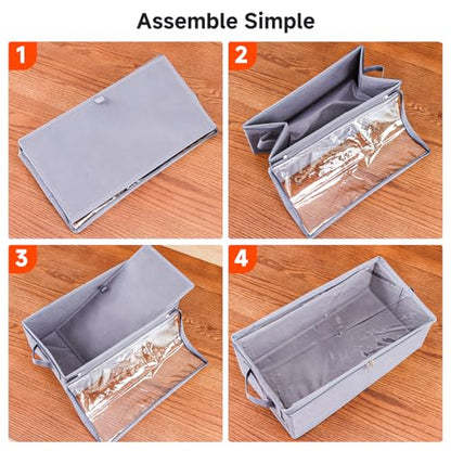 VHS Storage Box – 2 Pack Cassette Tape Storage Organizer with Clear PVC Lid – Stackable Storage Box Holds 14 Clamshell VHS Tapes – Gray Media Case - size: VHS-2Pack-Gray