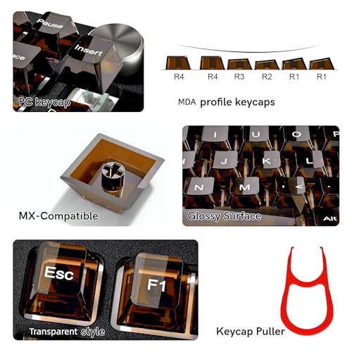 dagaladoo Clear keycaps,Transparent Keyboard keycaps,Jelly Key caps Set,Shine Through keycap，MDA Profile Keyboard caps for Mx Switches Mechanical Keyboard(Brown) - color: Brown