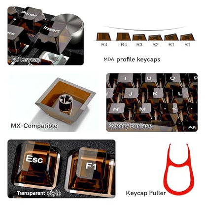 dagaladoo Clear keycaps,Transparent Keyboard keycaps,Jelly Key caps Set,Shine Through keycap，MDA Profile Keyboard caps for Mx Switches Mechanical Keyboard(Brown) - color: Brown
