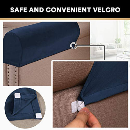 PrinceDeco 4 Pack Thick Velvet Stretch Armrest Covers for Chairs, Sofas & Armchairs - Non Slip, Navy - color: Navy
