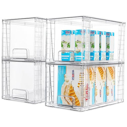 Vtopmart 4Pack Large Stackable Pantry Storage Drawers, Clear Organizer Bins with Handles, Acrylic Drawer Organizers for Kitchen, Pantry, Bathroom Undersink, Cabinet Organization and Storage - size: 4Pack 7"H