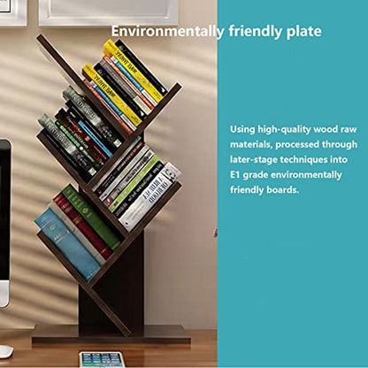 Godferyxin Book Tree Bookshelf, 5-Tier Wood Bookshelf Tree Bookcase for Displaying Books, CDs, Magazines and More at Office, Home or School - color: 5-tier-brown