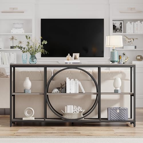 Tribesigns 70.9 inch Sofa Console Table, Extra Long Narrow Entryway Tables with 3 Tier Wood Storage Shelves Metal Frame for Foyer Hallway Living Room Behind Couch, Black Rustic Gray - color: Black Grey