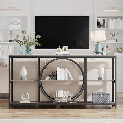Tribesigns 70.9 inch Sofa Console Table, Extra Long Narrow Entryway Tables with 3 Tier Wood Storage Shelves Metal Frame for Foyer Hallway Living Room Behind Couch, Black Rustic Gray - color: Black Grey