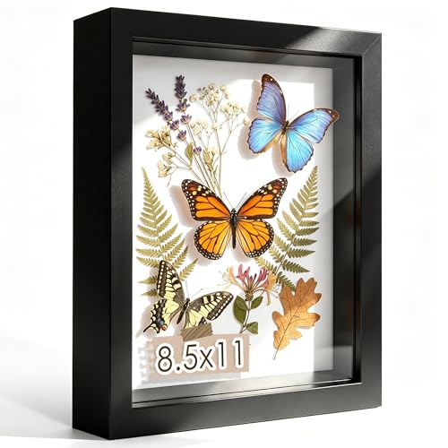 Picrit 8.5x11 Shadow Box Frame, Display Case Box with High Definition Real Glass and Black Back for Memorabilia, Baby Items, Wedding Memories, Crafts, Tickets and Photos, Black - color: Black, size: 8.5x11