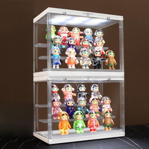LED Acrylic Display Case 2Pack, Funko Pop & Collectibles -Dustproof Stackable Showcase with Adjustable Shelves & Magnetic Door - Ideal for Mini Figures, Toys & Jewelry Display - size: 2PACK
