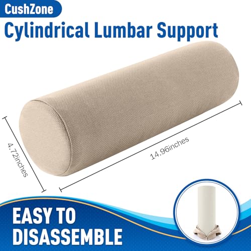 Lumbar Roll Support Pillow for Office Chair, Car, Gaming Chair, Memory Foam Back Cushion with Washable Cover for Relieving Back Pain & Improving Posture, Large,Khaki - color: Khaki, size: Long