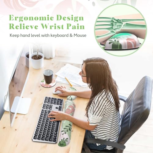 Gimars Enlarge Silky and Superfine Fabric Gel Memory Foam Keyboard Wrist Rest Set, Ergonomic Keyboard Mouse Wrist Support for Typing Pain Relief, Comfort for Office, Gaming, Computer-Morandi Pink - color: Morandi Pink, size: 3-piece set (keyboard rest+mou