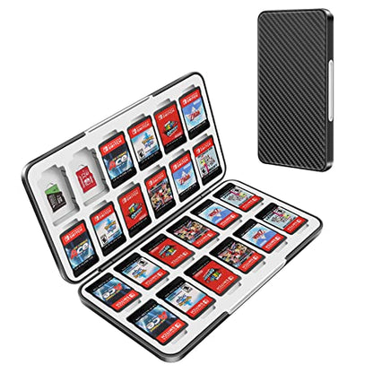 OLDZHU Switch Game Case Holder Compatible With Nintendo Switch & OLED - Storage for 24 Games Cartridges and 24 Micro SD Cards, Portable, Black Texture - color: Black