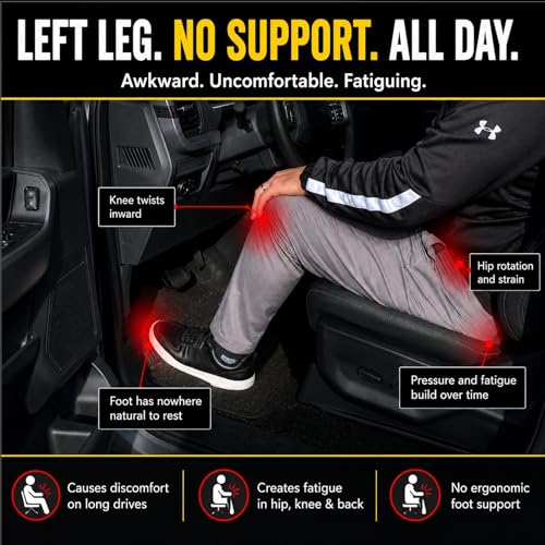 Ergonomic Adjustable Left Foot Rest Comfort Dead Pedal for Ford F150 F250 F350 F450 F550 F650, Compatible with Ford F-Series & Expedition, Compatible with RAM Trucks