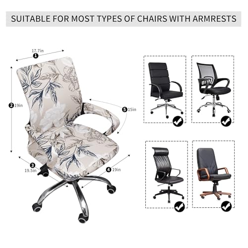 Waterproof Office Chair Cover with Armrest Cover 18Inch Wide Stretch Printed Floral Small Desk Computer Chair Covers with Long Zipper Arm Slipcovers Washable - color: Waterproof-elegant Flowers, size: Small