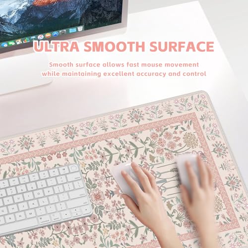 Baziabbo Pink Floral Desk Mat,XXL Extended Big Mouse Pad,Gaming Mousepad with Stitched Edge,Non-Slip Rubber Base Keyboard Desk Pad for Home Office Study Game - color: Pink Floral