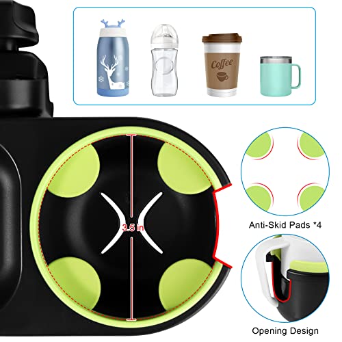 Accmor Stroller Cup Holder with Tray, Universal Cup Holder Tray for Uppababy Nuna Doona Strollers, Bottle Drinks Holder for Stroller, Wheelchair, Walker - style: Tray-2 in-1-Green