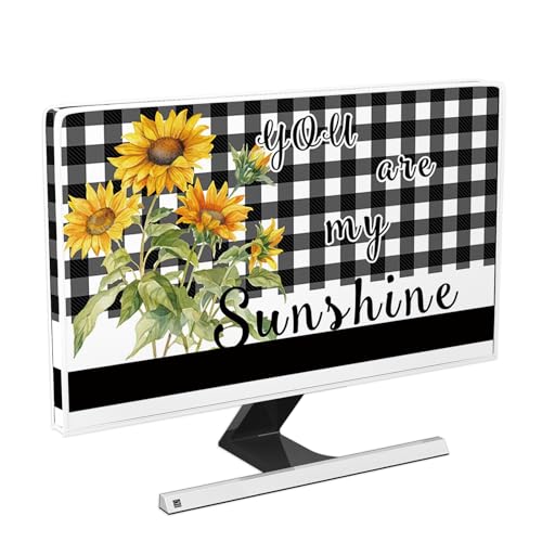 You are My Sunshine Monitor Dust Covers 22, 23, 24, 25 Inch Black and White Buffalo Plaid Sunflowers Water Proof Computer Covers for Desktop PC Protector Rustic Design Computer Decorations