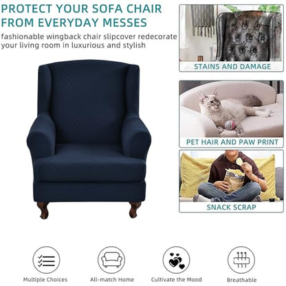 KRFOONN Stretch Wing Chair Slipcovers Printed 2 Piece Wingback Chair Covers Soft Spandex Wingback Armchair Slipcover Furniture Protector Chair Covers for Living Room Wingback Chair, T13 - color: Color T13