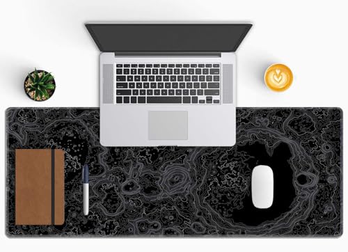 Moon Topographic Map Desk Mat Black Large Mouse Pad XL Extended Gaming Mousepad Keyboard Mouse Mat Desk Pad for Computer Laptop 31.5''X11.8'' Non-Slip Rubber Base with Stitched Edges - color: Moon Topographic Map