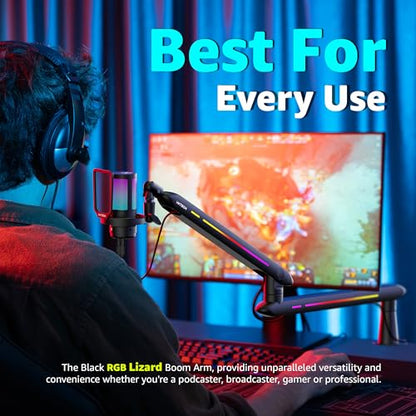 IXTECH RGB Low Profile Boom Arm for Mic, Adjustable Microphone Arm Stand with Desk Mount Clamp, Rotatable Microphone Boom Arm Mic Stand with Cable Management for Podcast Streaming Gaming Studio. - color: 4 LIZARD RGB