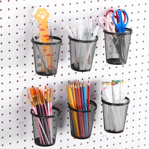 Spakon 6 Sets Pegboard Cups with Ring Hook, Peg Board Baskets Bin Holder Organizer Accessories Pegboard Pencil Cup Multipurpose Metal Pen Holder for Office Garage(Black,2.56x4.13x3.54'',Regular) - color: Black, size: 2.56x4.13x3.54'', style: Regular