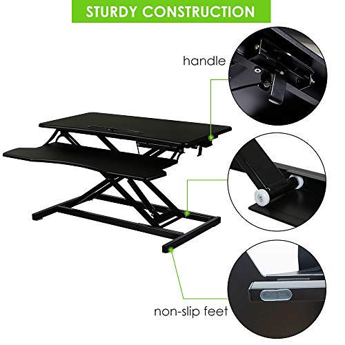 Standing Desk Converter 32 Inch - Height Adjustable Desk Riser with Keyboard Tray, Wide Sit Stand Workstation for 2 Monitors for Office & Home, Black