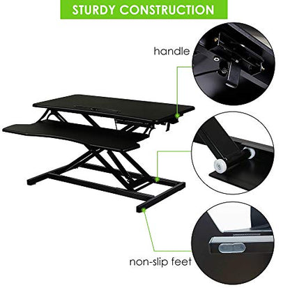 Standing Desk Converter 32 Inch - Height Adjustable Desk Riser with Keyboard Tray, Wide Sit Stand Workstation for 2 Monitors for Office & Home, Black