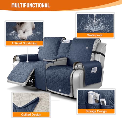 VANSOFY Loveseat Recliner Cover with Console 100% Waterproof Sofa Slipcovers Non-Slip Reclining Couch Cover Split Sofa Covers Furniture Protector for Pets, Dogs(Navy Blue) - color: Navy Blue
