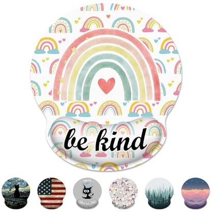 Ergonomic Mouse Pad with Wrist Support,Inspirational Be Kind Rainbow Mouse Pad with Wrist Rest,Relieve Wrist Pain Mousepad Non-Slip Rubber Base,Mouse Pads for Desk,Computers,Laptop,Office,Accessories - color: Inspirational Be Kind Rainbow