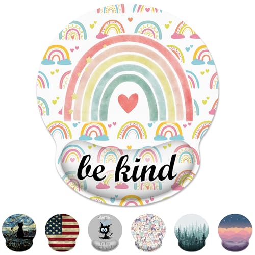 Ergonomic Mouse Pad with Wrist Support,Inspirational Be Kind Rainbow Mouse Pad with Wrist Rest,Relieve Wrist Pain Mousepad Non-Slip Rubber Base,Mouse Pads for Desk,Computers,Laptop,Office,Accessories - color: Inspirational Be Kind Rainbow