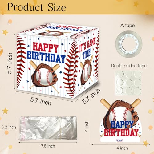 ChillHui Baseball Birthday Money Gift Boxes for Cash, Sport Birthday Money Pull Box for Boys Girls - color: Blue Baseball
