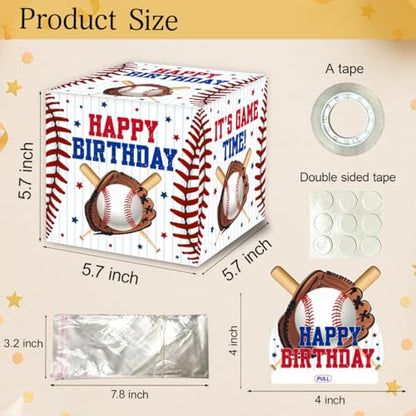 ChillHui Baseball Birthday Money Gift Boxes for Cash, Sport Birthday Money Pull Box for Boys Girls - color: Blue Baseball