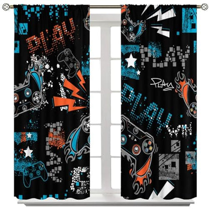 Colourful Gamer Curtain, Boys Gamepad Retro Video Games Window Curtains for Kids Teens Room Living Room 42" W X 54" L - color: Gamepad-4, size: 21"W x 54"L (Pack of 2)