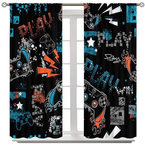 Colourful Gamer Curtain, Boys Gamepad Retro Video Games Window Curtains for Kids Teens Room Living Room 42" W X 45" L - color: Gamepad-4, size: 21"W x 45"L (Pack of 2)
