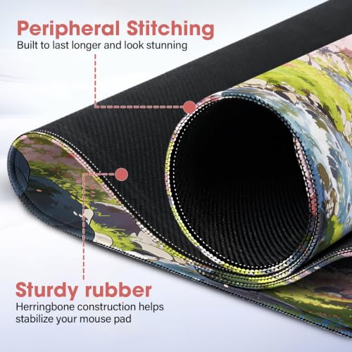 Cherry Blossom Anime Large Gaming Mouse Pad, 31.5x15.7 Inch, Non-Slip Rubber Base, Stitched Edges, Waterproof Desk Mat - color: Stream, size: 31.5" x 15.7"