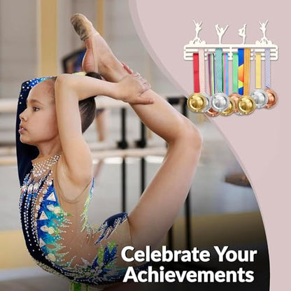 Resama Medal Hanger Holder Display Wall Rack Frame Shelf-Medal Hanger Awards Ribbon Soccer,Gymnastics,Holder Display Rack for 60 Medals - color: Gymnastic White