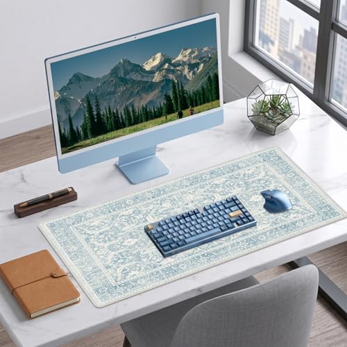Baziabbo Blue Desk Mat,XXL Extended Large Mouse Pad,Gaming Mousepad with Stitched Edge,Non-Slip Rubber Base Keyboard Desk Pad for Home Office Study Game (Blue-B) - color: Blue-b