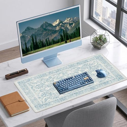Baziabbo Blue Desk Mat,XXL Extended Large Mouse Pad,Gaming Mousepad with Stitched Edge,Non-Slip Rubber Base Keyboard Desk Pad for Home Office Study Game (Blue-B) - color: Blue-b