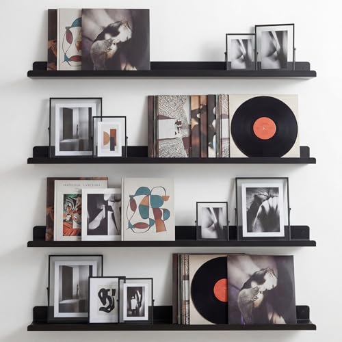 Pinkunn 4 Pack 36 Inch Black Metal Floating Shelves Picture Ledge, Wall Mounted Display Shelf with Lip Sturdy Iron Rack for Photo Frames, Vinyl Records, Home Office Gallery Storage - color: Black, size: 36 Inch