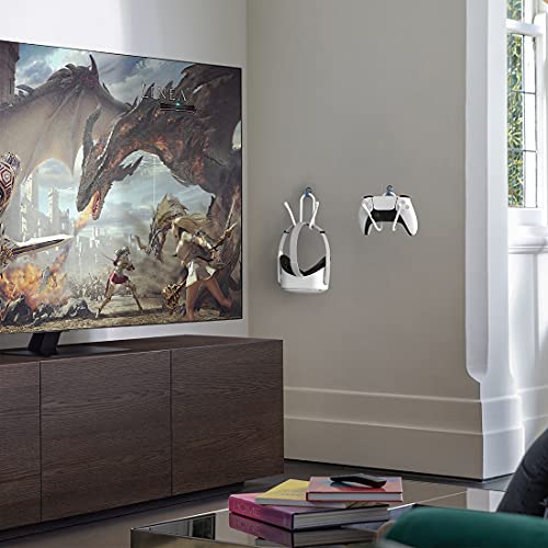 Linkidea Controller Wall Mount Holder Compatible with PS4, PS5, Xbox, Switch, Multifunctional Adjustable Headphone Hook, VR Headset Hanger (White, 4 Pack)