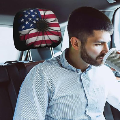 Dujiea 2 Pack American Flag Daisy Car Headrest Covers, Universal Soft Car Seat Head Rest Cover Protector, Vehicle Accessories Fabric Headrest Cover for Cars Vans Trucks - color: American Flag Daisy