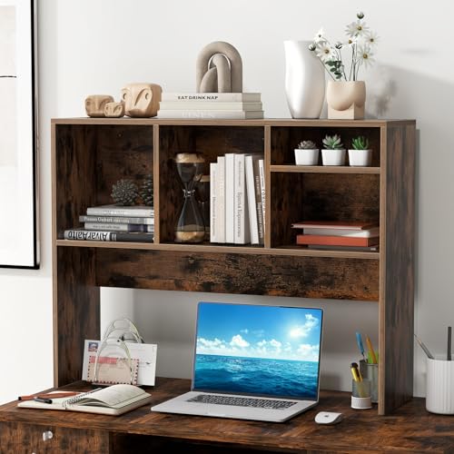 Giantex Desktop Bookshelf, Countertop Storage Hutch with 4 Shelves for Computer Desk, Dressing Tabletop Display Rack, Multipurpose Desk Hutch Storage Organizer for Home Office Dorm (Rustic Brown) - color: Rustic Brown, size: 4 Shelves (28.5"H)