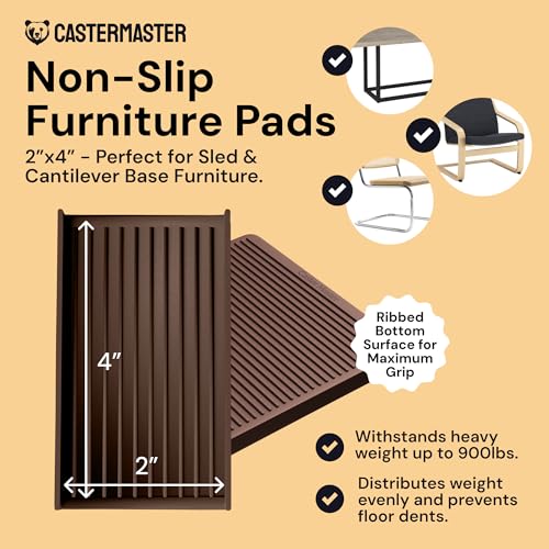 CasterMaster Rectangular Rubber Pads - 2x4 in Brown, 4 Pack | Non-slip rectangular caster cups - quiet feet - Use for chairs & furniture on hardwood floors - color: Brown, size: 2'' x 4'' (Pack of 4)