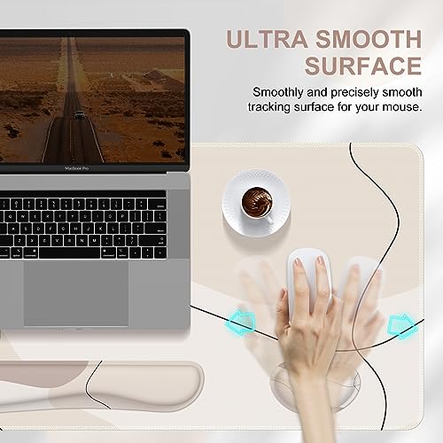 iCasso Extra Large Mouse Pad with Wrist Rest, 3in1 Big Full Desk Mousepad + Keyboard Wrist Rest+Mouse Wrist Rest, Easy Typing Pain Relief, Ergonomic XXL Ultra Thick Long Desk Mat (Brown Art) - color: Brown Art