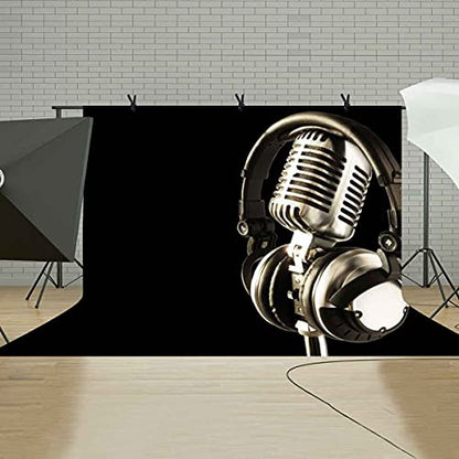 10x7ft Headphones Backdrop Microphone Photography Background for Birthday Party Decor Banner Photo Booth Studio Props BJAY14 - size: 10x7FT