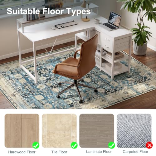Anidaroel Home Office Chair Rug for Hardwood Floor, 36"x48" Rolling Chair Protector, Computer Gaming Rug, Low Pile Carpet Floor Mat - color: Blue, size: 36"x48"