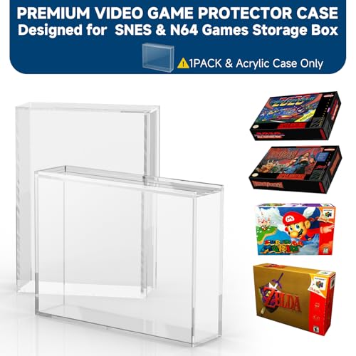 Acrylic Video Game Box Protector for SNES N64 Games | 3MM Clear Display Case with Wall Mount, Compatible with SNES & N64 Game Box, Sturdy Acrylic Case for Collector, 1 Pack