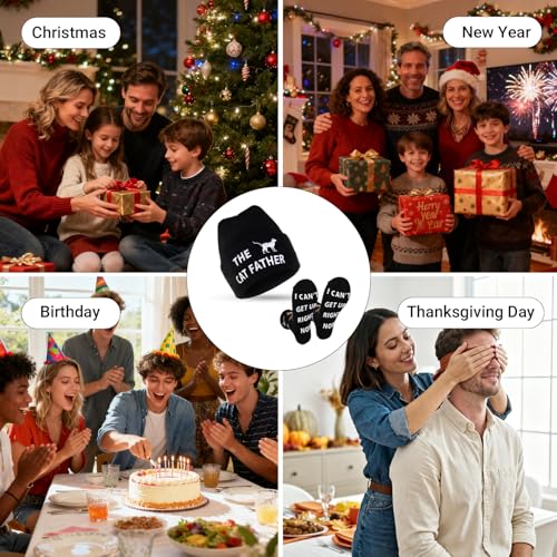 Funny Socks Cool Valentines Day Gifts for Him Men Boys Husband Boyfriend Dad Brother Cotton Comfort Birtday Gifts - color: Black Cat Owner's Hat and Socks